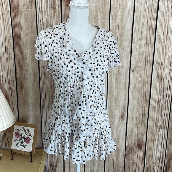 GREEN W/WHITE DOTS BUTTON DOWN BLOUSE